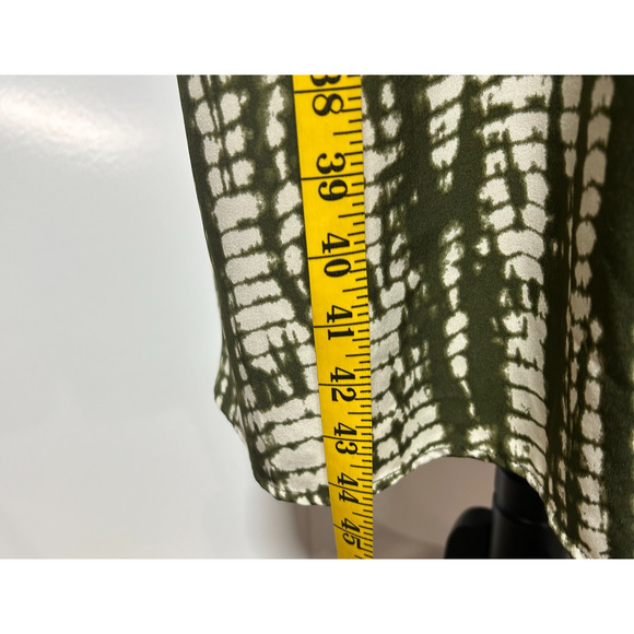 Bloomchic Dress 18-20 Midi Green Cream Abstract Balloon Sleeve V Neck Stretch - Picture 9 of 13